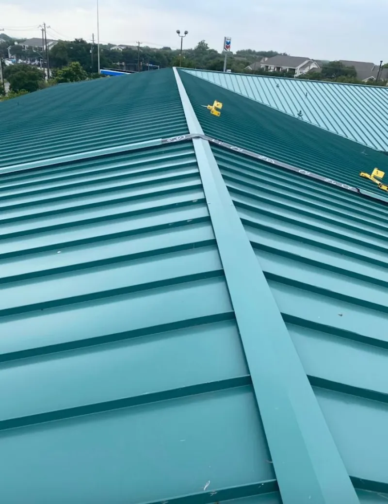 Green commercial metal roof ridge and valley for Metal Roof Repair in Homer Glen